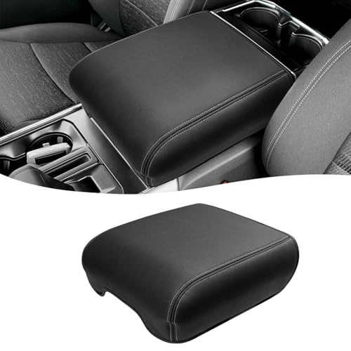 Eaglecover Center Console Cover for 2021-2026 Ford F150 Accessories Vinyl Leather Middle Armrest Cusion Protector Anti-Scratch Black Gray Stitches Bucket Seat Only(not for Work Station)