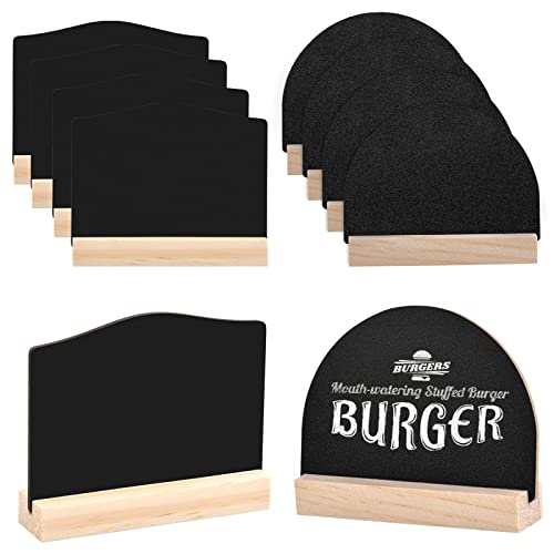 10 Stk Mini Tafeln, Kleine Kreidetafel mit Holzsockel, Holz Memotafel Tischtafel als Preisschilder, Löschbare Tafel mit Ständer für Buffet, Schule, 5 Rechtecke + 5 Halbkreise Cover