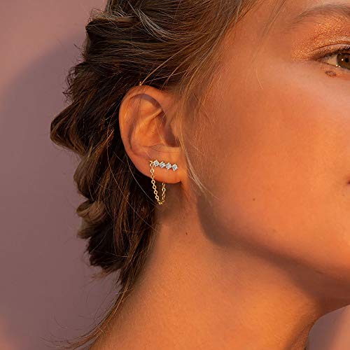 Mevecco Women Gold Chain Moon Stud Earrings 18K Gold Filled Bar Diamond Cz Cubic Zriconia Inlay Lucky Cute Link Dangle Tiny Delicate Boho Beach Simple Hypoallergenic Jewelry Gift For Her #TOP3