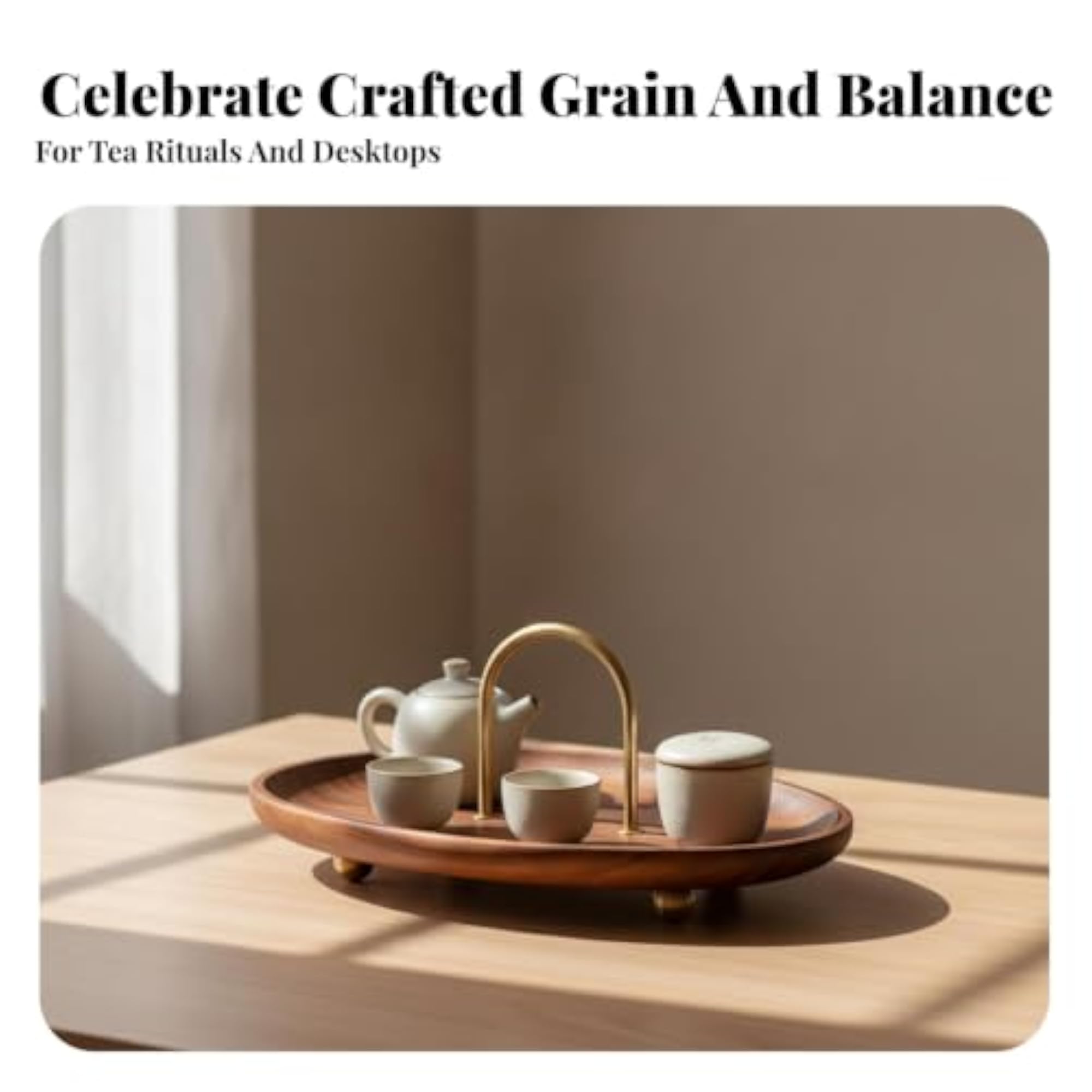 Compact Oval Wooden Tray with Metal Handles, Multi-Purpose