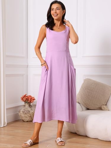 Image of Seta T Women's Linen Dresses Summer Sleeveless Sundress Casual Loose Flowy Midi Tank Beach Dress