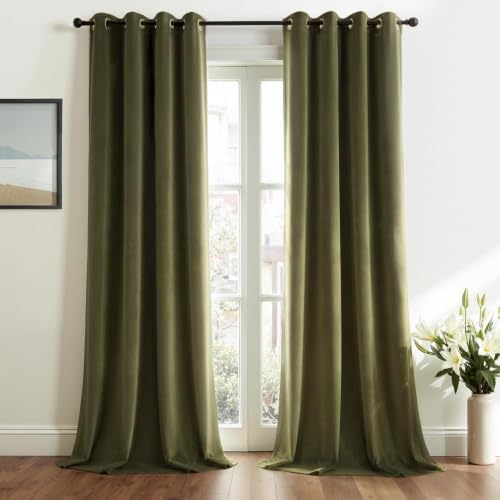 Topfinel Cortinas Salon Opacas 140x260 CM, Verde Oliva Cortina de Terciopelo Dormitorio Sala con Ojales, Habitacion Cortina Opaca Termica, Ventana Aislante Blackout