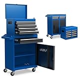 Goplus Rolling Tool Chest, 5-Drawer Tool Box Organizer w/Lockable Wheels & Sliding Drawers & Detachable Top & Adjustable Shelf, Tool Storage Cabinet for Garage Workshop (Blue)