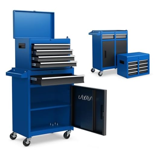 Goplus Rolling Tool Chest, 5-Drawer Tool Box Organizer w/Lockable Wheels & Sliding Drawers & Detachable Top & Adjustable Shelf, Tool Storage Cabinet for Garage Workshop (Blue)