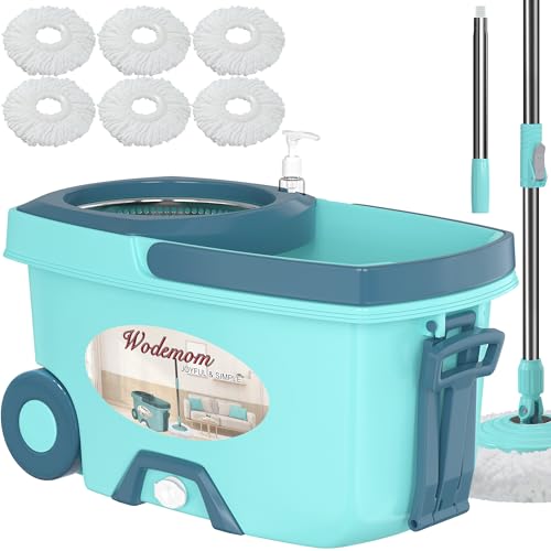 Mop and Bucket with Wringer Set,Spin Mop and Bucket System, Mops for Floor Cleaning,Household Supplies Tools with 6 Replacement Refills,61" Extended Handle for Household Hardwood Floor - Green by Wodemom - Used condition - CA$75.99