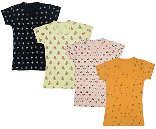Image of indi weaves Girls Half Sleeve Cotton Printed T-Shirts Pack of 4