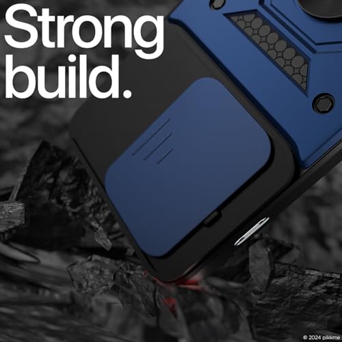 Image of Pikkme Back Cover for OnePlus 11R 5G | Sliding Camera Shield with Ring Stand | D10 Full Camera Protection Bumper Case (Blue)