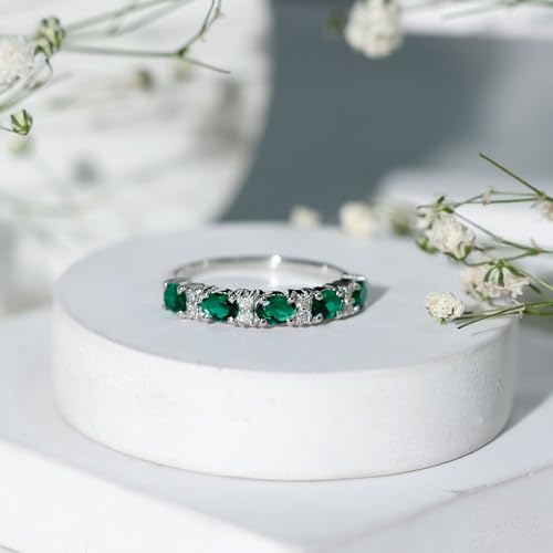 Certified Lab Grown Emerald Half Eternity Ring, AAAA Quality, Emerald Diamond Anniversary Ring - Gift For Women 5