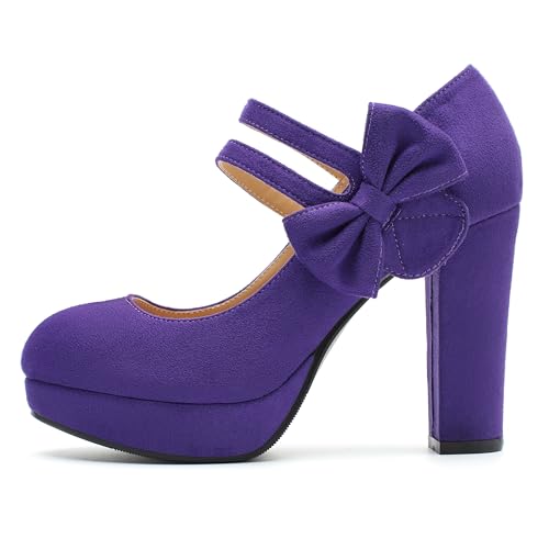 Image of MAIERNISI JESSI Women's Platform Mary Jane Pumps with Bow, 3.94 Inch Block Heel Dress Shoes