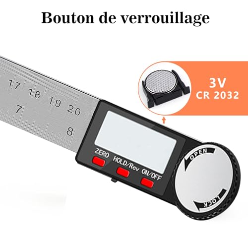 ZZJTPA 360°Rotierender Winkelmesser Digital, 300 mm, Edelstahl, elektronische Digitalanzeige, Winkellineal, Holzbearbeitungslineal, Präzisionsmessgerät, hohe Winkelmessung