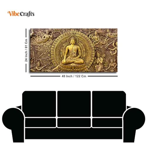 Image of VIBECRAFTS Canvas Paintings for Living Room Drawing Room Canvas Wall Painting of Gautam Buddha for Homedecore|Office|Gift|Livingroom|Bedroom(PTVCH 2398NN)(48 x 24 Inches)