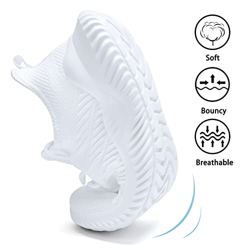 Hhp White Walking Shoes For Men - Slip Resistant Road Running Shoes Memory Foam Sneakers Comfy For Gym Workout Athletic #TOP2