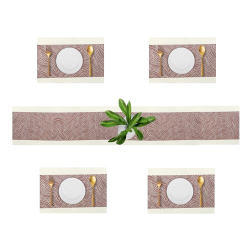 Image of Dining Table Placemats & Runner Set - Heat Resistant, Washable & Stain Resistant Woven Vinyl Mats | Table Runner & 4 Placemats Set for Stylish Dining (45x30 cm Placemats, 180x30 cm Runner)