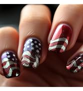Independence Day Press on Nails Short Square False Nails with Red Blue American Flag Designs Glit...