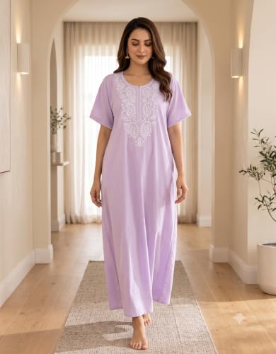 Image of Nighty| Nighty for Women Stylish| Night Gown for Women Stylish| Elegant Embroidery Detailing| Lightweight & Breathable PV Crush Fabric|