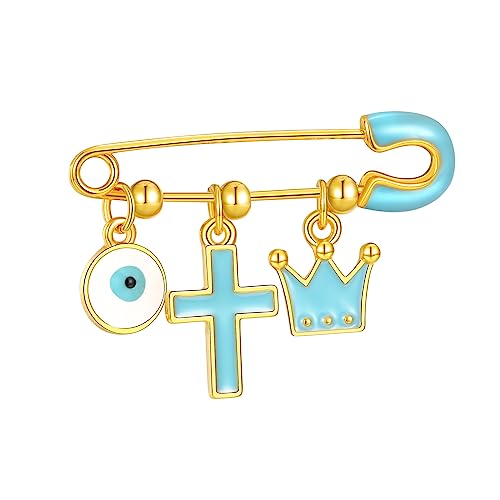 Image of 18K Gold Plated Baby Evil Eye Pin Baby Protection Jewish Brooch Jewelry Diaper Stroller