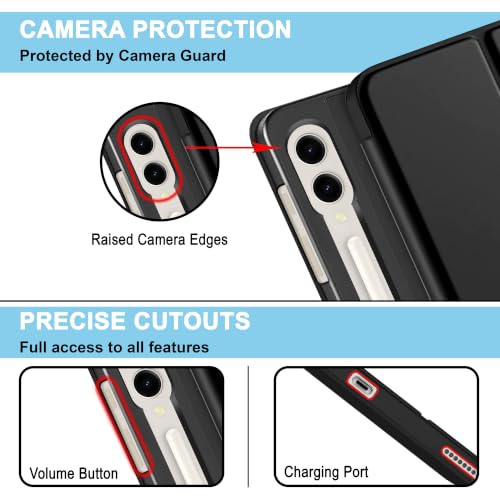 Image of CEDO Smart Case for Samsung Tab S9+ Plus / S10+ Plus (12.4 in) Tri-Fold Flip Folio Cover | Pencil Holder | Auto Wake-Up /Sleep Mode | Multi View Angles Stand TPU Backcover (Black)