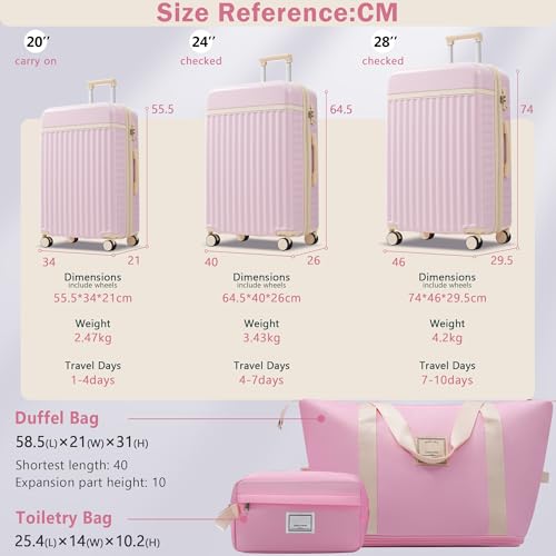 Luggage Set 5 Piece, Hardside Carry on Suitcase, Expandable Luggage with Travel Bags Spinner Wheels TSA Lock3