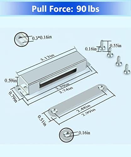 Wooch Door Magnetic Catch - 90Lb High Magnetic Stainless Steel Heavy Duty Catch For Kitchen Bathroom Cupboard Wardrobe Closet Closures Cabinet Door Drawer Latch (3.7 In Silver, 2-Pack) #TOP1