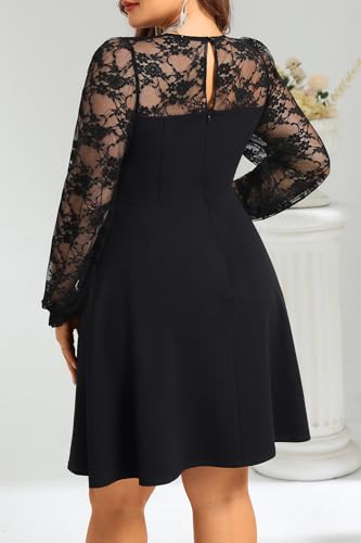Image of Plus Size Cocktail Dress - Lace Wedding Guest Party Crew Neck Short A Line Dresses Women