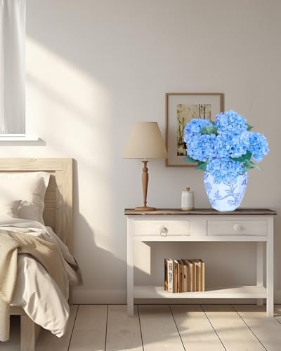 6PCS Premium Blue Silk Hydrangea Artificial Flowers Bouquets - Realistic Fake Hydrangea with Stems, Faux Flower Arrangement for Home Wedding Party Baby Shower Table Centerpieces Decoration - Image 4
