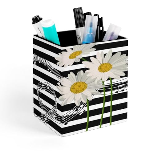 Quteprint Soporte cuadrado para lápices, notas musicales, soporte para bolígrafos de margaritas para escritorio, organizador de bolígrafos de oficina, accesorios de escritorio, soporte para brochas de