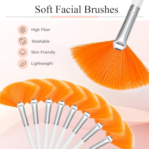 Image of 9 Pieces Facial Fan Mask Brushes, Soft Facial Applicator Brushes Tools for Peel Glycolic Makeup for Mud Cream(Pink,Yellow,White)