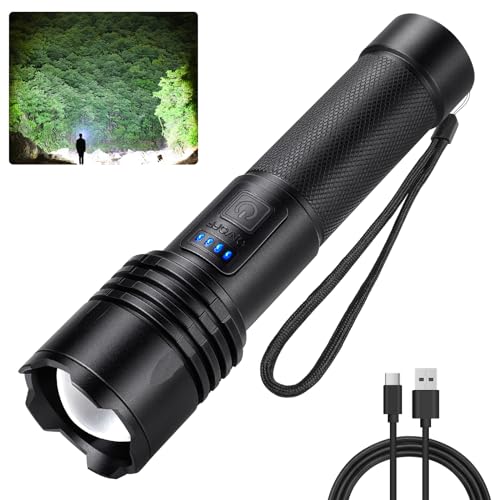 Alicegirl Rechargeable 99000 High Lumens LED Flashlights, Super Bright Flashlight with 3 Modes, IPX6 Waterproof, Powerful Handheld Flash Light for Home Camping Emergency (Black)