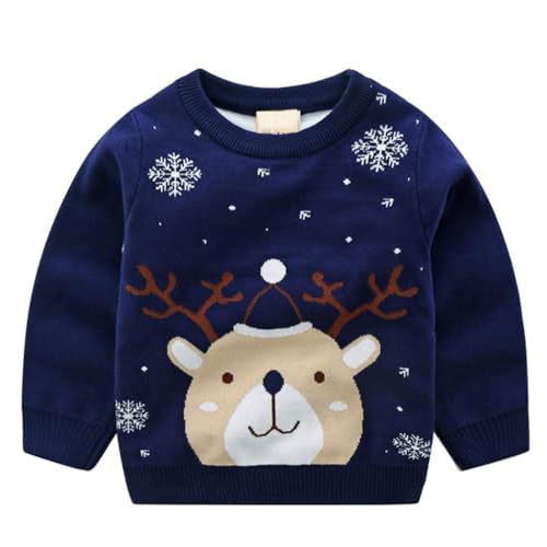 JiAmy Jersey Navideño Niño, Jersey de Punto de Navidad para Niña Jersey Infantil con Estampado de Renos y Papá Noel 4-5 años