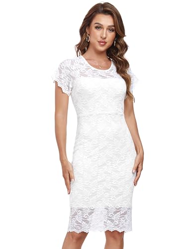 Image of Atnlewhi Womens Vintage Lace Floral Off Shoulder Elegant Swing Dresses A-line Mini Dress for Party Cocktail Wedding