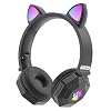 Cuffie con Orecchie di Gatto, Cuffie da Gioco Wireless Cuffie con Orecchie di Gatto Carino con Luci a LED, Cuffie Bluetooth 5.0 da Gioco Pieghevoli per Bambini Adulti Laptop Portatile