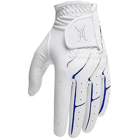 Handy Picks Men’s Golf Gloves, All Weather Golf Gloves, Soft Feel Leather Helps You Maintain Control in All Conditions (White n Cobalt Blue, Medium Large) Cover