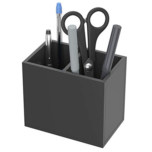 Image of NIUBEE Acrylic Pen Holder 2 Compartments, Black Pencil Organizer Cup for Countertop Desk Accessory Storage