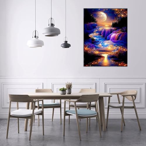 Wusarply J054 Moonlight Waterfall Stamped Cross Stitch Kits - Nature Landscape Starry Scenery Needlepoint Counted Cross Stitch Kits For Beginners Adults Patterns Dimensions Embroidery Kits Arts And Crafts thumb #2
