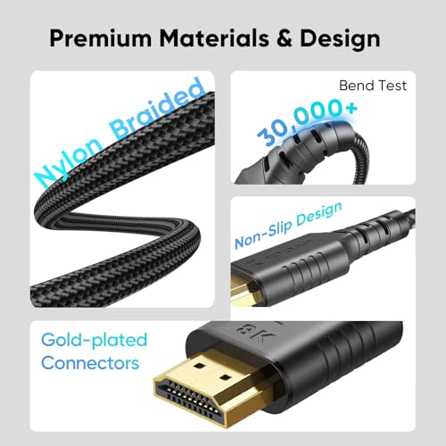 Image of 3FT HDMI Cable 5-Pack, 8K HDMI to HDMI 2.1 Cable Ultra High Speed 48Gbps, Support 8K@60Hz,4K@240 /165 /144Hz for LG OLED TV, Roku TV, Soundbar, 4K /8K Tvs