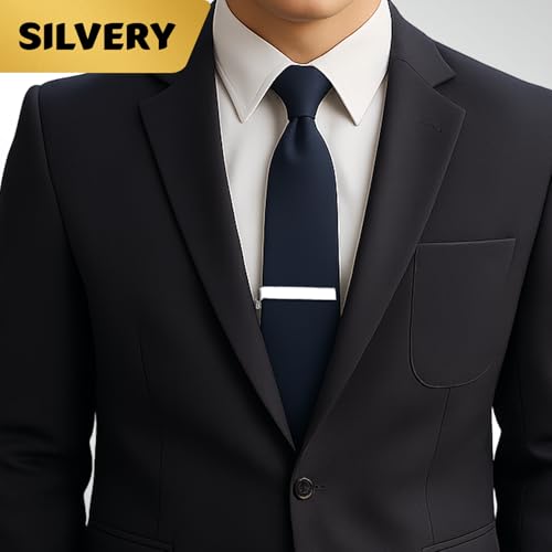 Roctee Tie Clips for Men, 3 Pack Classic Tie Clip Silver Gold Black Necktie Tie Bar Pinch Clips Suitable for Wedding Anniversary Business3