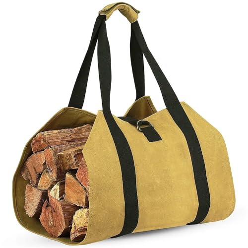 Borsa multifunzionale for il trasporto della legna da ardere all'aperto, borsa portatile for la registrazione, for conservazione, for degli attrezzi campeggio Sacchetto di stoccaggio legna(Khaki)
