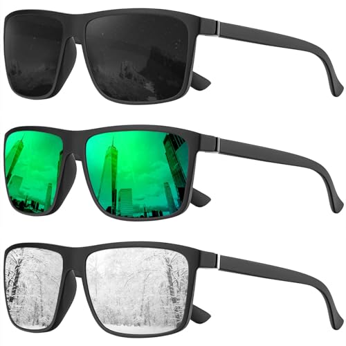 KALIYADI Polarized Sunglasses for Men and Women, Mens Sunglasses Polarized with UV Protection for Driving Fishing Golf (3 Packs)
