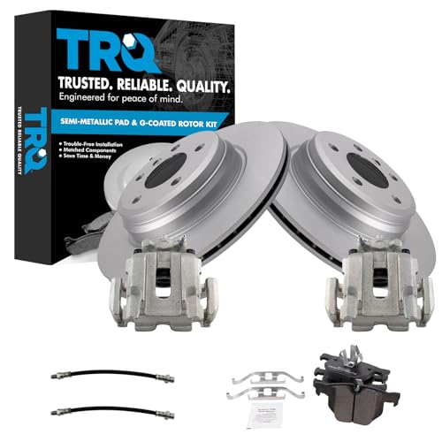Image of TRQ Rear Brake Pad and Rotor Set Semi Metallic Coated Rotors Calipers Compatible with 2012-2013 BMW 335i