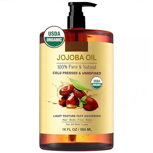 Nigwedete Organic Jojoba Oil (500 ml) USDA Certified 100% Pure Natural Large Capacity Body Oil for Skin Face and Hair Deep Moisturizing Anti-Aging Cold Pressed Unrefined for Women