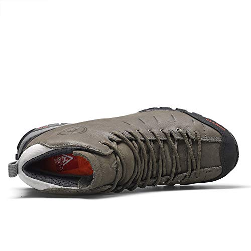 Mens Hiking Boots Waterproof Leather Climbing Sports Shoes Outdoor Camping Hunting Sneakers (11.5, 210371A Gray)