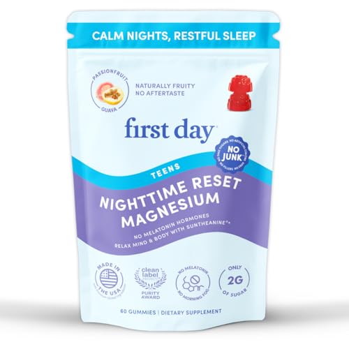 FIRST DAY Calm Magnesium for Teens Gummies, Affron, No Melatonin, 60 Count