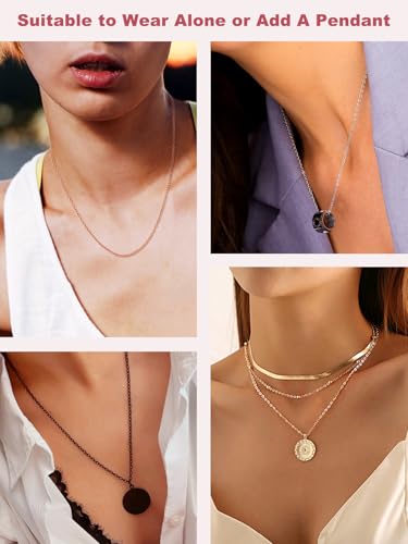 FOCALOOK Womens Chain Necklaces 2MM Cable Necklace, 316L Stainless Steel Silver/Black/14K Gold/Rose Gold Plated, Hypoallergenic Chains for Pendant,14-30"3