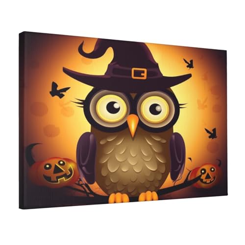 Hibou sur toile coloree decoration murale artistique 30 x 45 cm