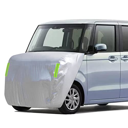 ボンネット保護カバー 防炎フロント保護カバー 裏起毛タイプ 防塵 蛍光反射ストリップ付き ゴムバンドで長さを調整 軽自動車用 適合目安:車長3.30m~3.80m/車幅1.40m~1.60m MB-S