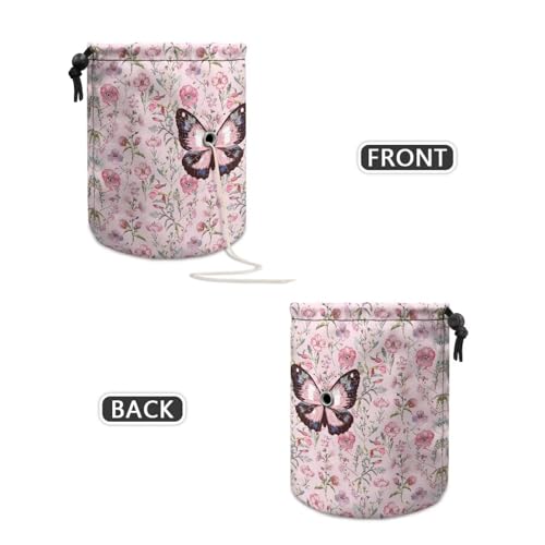 Image of Sellikakes Yarn Bag Crochet Organizer, Pink Flowers Butterfly Portable Knitting Crochet Storage Bag for Crocheting Project, Store Skein Ball, Short Knitting Needle Sewing Supplies Accessories