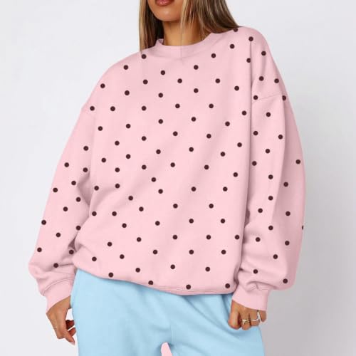 Polka Dot Sweatshirt for Women Oversized Crewneck Long Sleeve Pullover Tops - image 5
