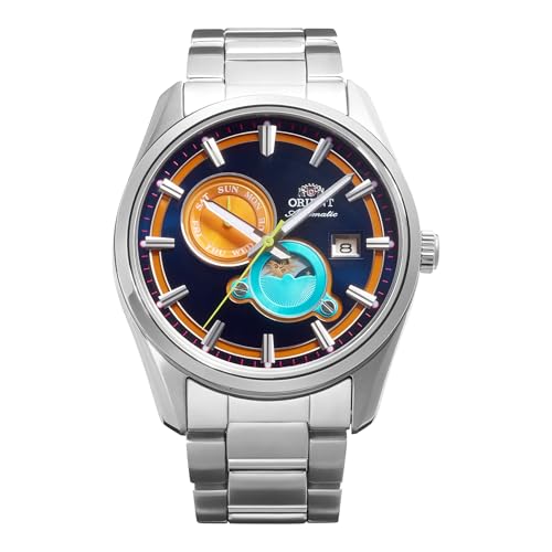 Orient Stretto Sun & Moon Limited Edition RA-AK0316L30B 41.5mm Automatic Mechanical Mens Watch Blue Dial Stainless Steel Case & Bracelet Sapphire Crystal Exhibition Caseback & Date Display