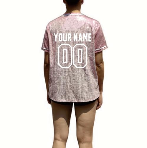 Custom Name Number Women's Bling Sequin Baseball Cardigan Jersey Top2