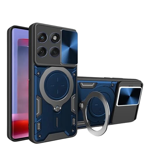 Image of Designerz hub Motorola Edge 60 Fusion 5G Back Case | Hybrid Case with 360 Degree Rotating Finger Ring Holder + Slider Shutter Camera Protection Case for Motorola Edge 60 Fusion 5G- Blue
